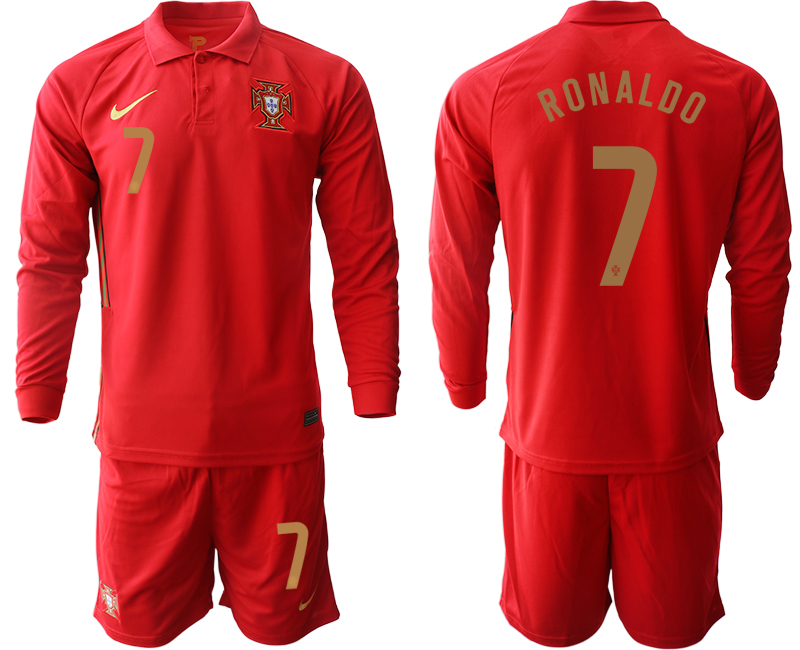 Men 2021 European Cup Portugal home red Long sleeve #7 Soccer Jersey1